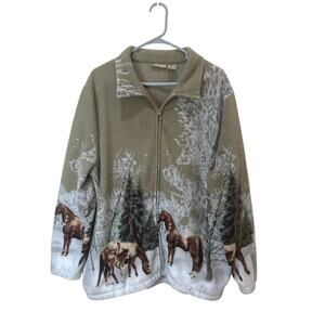 Vintage Horse Western Snow Fleece Jacket Zip Up Sz XXL Granola Outdoors Beige